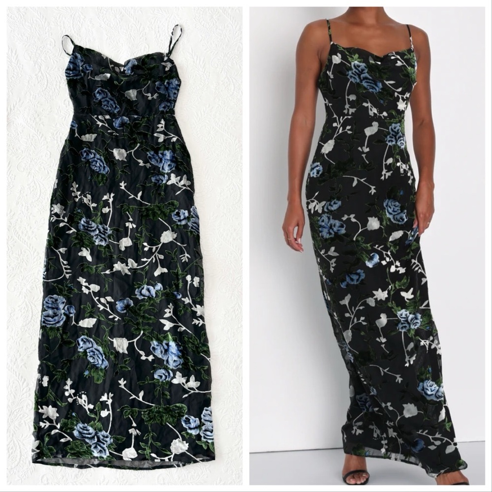 Lulu's Black Floral Maxi Dress